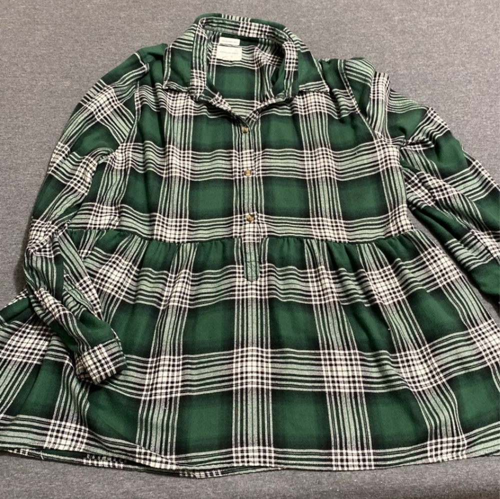 American Eagle Green Plaid Flannel Top XXL